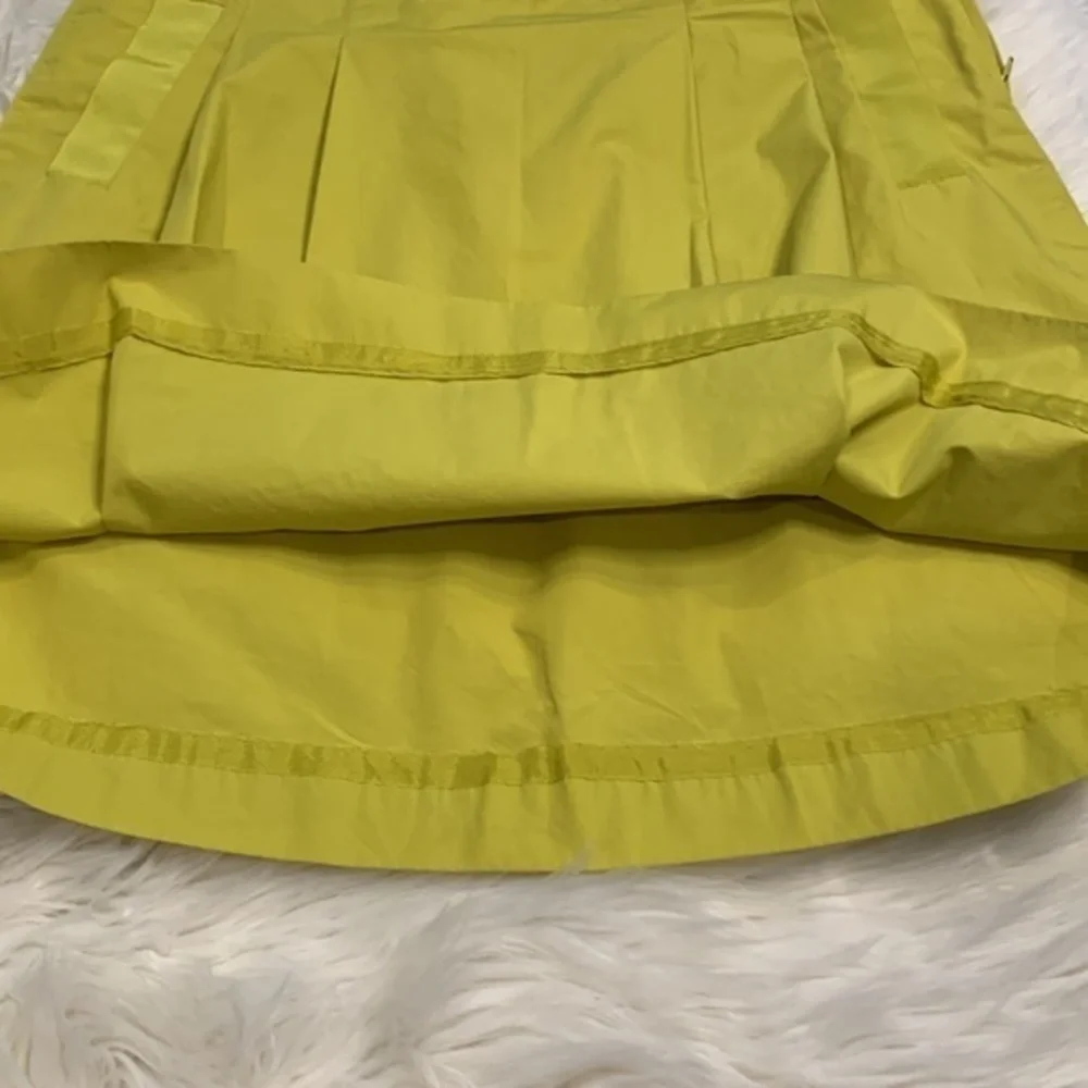 J. Crew pleated A-line side zip skirt chartreuse cotton poplin 6